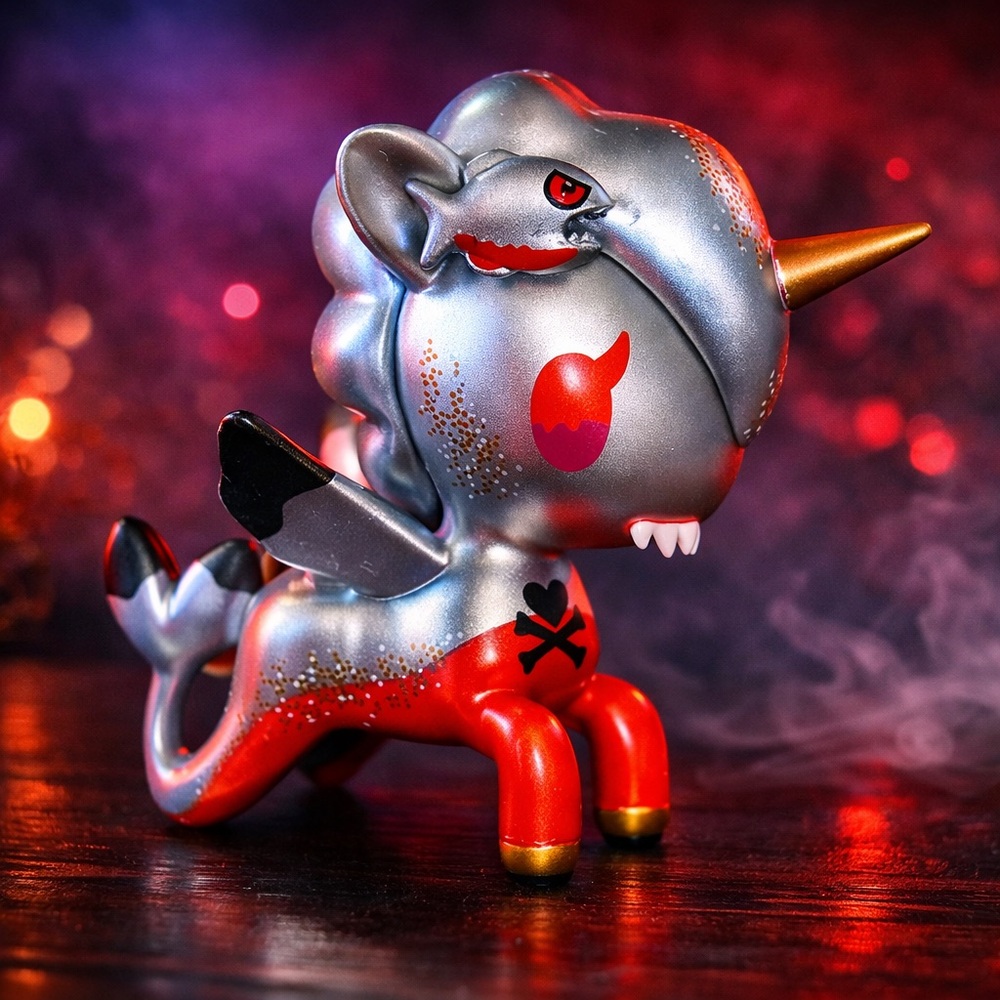 Tokidoki Devil Unicorn Vinyl Figure Silver Red Small Designer Art Toy